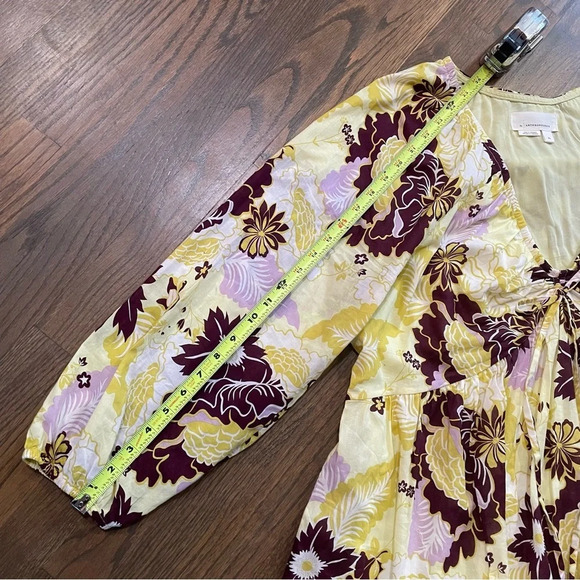 Anthropologie Plus Size V Neck Yellow Floral Mini Dress XL - Picture 10 of 13